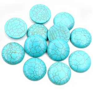 Platte ronde blauwe turquoise cabochons met vintage barstpatronen voor sieraden maken