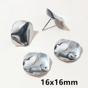 Detailed view of 16x16mm hammered silver stainless steel irregular earring post with loop