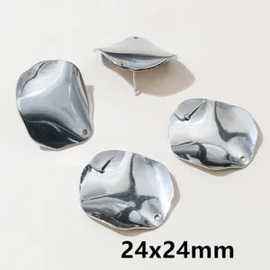 Close-up of 24x24mm silver irregular wavy round earring studs with DIY hanging loops