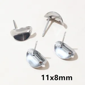 Macro shot of 11x8mm silver irregular stainless steel earring posts with hanging loop
