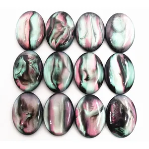Cabochons ovales en résine avec texture marbrée et motif sable coloré pour bijoux DIY