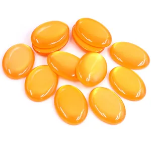 Oval bright orange resin cabochon gems for DIY jewelry making with polished finish
