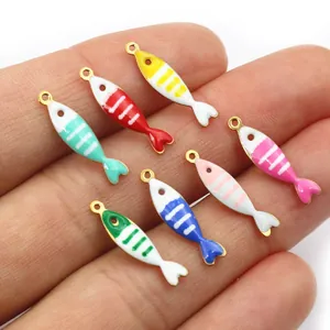 Ciondoli a forma di pesce in acciaio dorato con strisce smaltate per gioielli fai da te