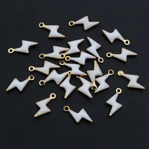 DIY stainless steel lightning charms with white enamel and gold plating finish