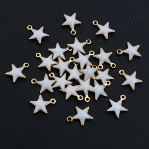 Golden stainless steel star charms with white enamel inlay for DIY jewelry making