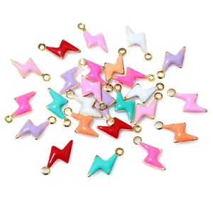 Colorful lightning bolt enamel pendants in gold finish for DIY jewelry making and crafts
