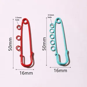 Safety pin jewelry finding in red and blue finish for DIY charms 50mm size