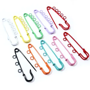 Set of 10 colorful eco-friendly painted iron safety pins with multiple hanging rings