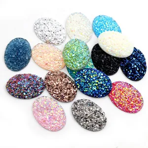Pierres ovales en résine druzy 18x25mm multicolores pour la création de bijoux et DIY