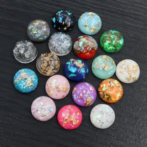 Set of colorful round resin druzy charms with gold leaf foil for DIY jewelry making