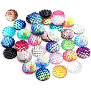 Runde Harz Fischschuppe Meerjungfrau Cabochons Irisierend Flache Rückseite Dekorative Accessoires Für DIY Schmuckherstellung