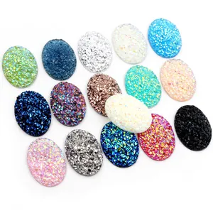 Strass ovales en résine 18x25mm assortis avec texture pailletée pour création de bijoux