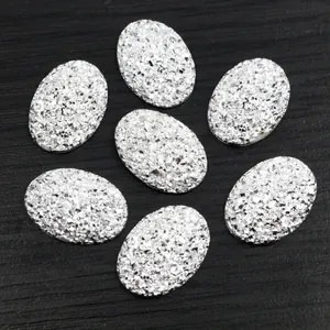 Pierres ovales en résine pailletée argentée pour la création de bijoux DIY et accessoires