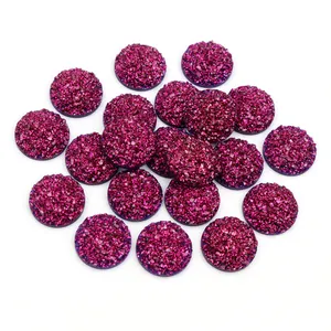 Fuchsia Druzy-Harz-Cabochons mit Glitzerstruktur für DIY-Schmuckherstellung