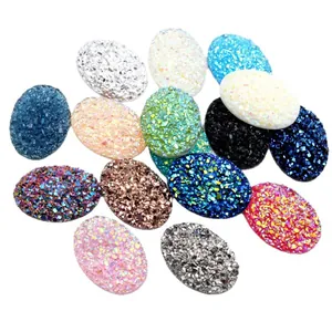 Cabochons ovales 18x25mm en résine druzy multicolore pour création de bijoux et DIY