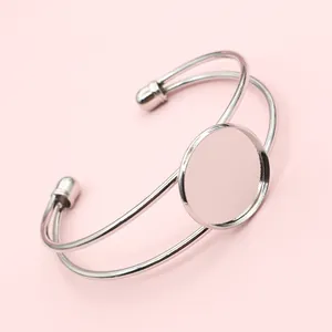 Zilveren verstelbare armbandbasis met ronde zetting voor DIY-sieraden en glazen cabochons