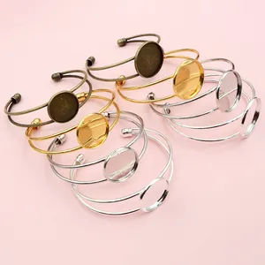 IJzeren DIY Ronde Tray Armband Bezel Instelling Basis Voor Cabochon Maken Dubbele Draad Open Cuff Armband Sieraden Componenten