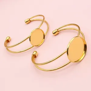 Gouden ijzeren armband basis voor DIY sieraden met ronde platte bezel instellingen