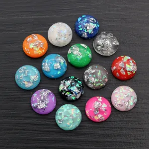 Set of 13 colorful round resin cabochons with silver foil inside for DIY jewelry making