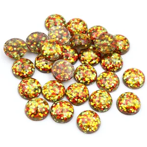 8-12mm funkelnde Harz-Cabochons mit bunten Sechskant-Pailletten für DIY-Schmuckbau