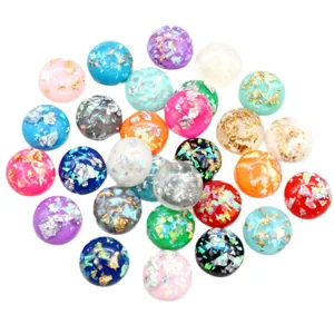 Colorful resin dome beads with glitter foil flakes for DIY jewelry and craft making