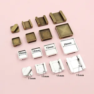 Vierkante legering cabochon basisinstellingen voor DIY sieraden in brons en zilver