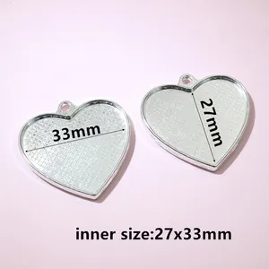 Silver heart alloy pendant base showing 27x33mm inner size detail for DIY crafts