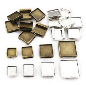 Vierkante legering edelsteen bezel schuifregelaar voor leren armbanden in brons en zilver