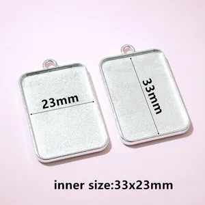 Silver rectangular pendant tray with 33x23mm inner size for DIY jewelry making