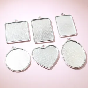 Vintage Zinc Alloy Pendant Tray Bezel Base For DIY Jewelry Making Round Heart Oval Rectangle Metal Setting Cabochon Findings