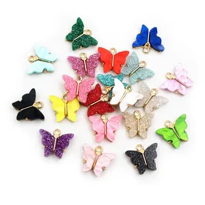 Schmetterling Anhänger Legierung Acryl Schmetterling Pendants Für DIY Schmuckherstellung Bunte Marmor Textur Glitzer Charms