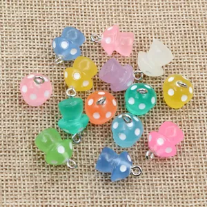 Colorful resin mushroom pendants with white polka dots for DIY jewelry making