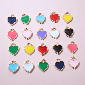 Colorful 6x8mm mini heart charms with gold metal base and enamel oil drip finish