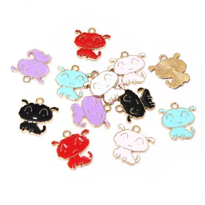Colorful cartoon dog alloy pendants for DIY jewelry making with gold enamel base finish