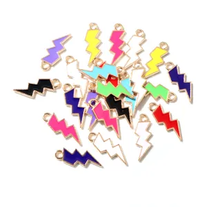 Colorful lightning bolt alloy charms with enamel finish for DIY jewelry making