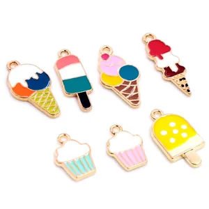 Colorful alloy enamel ice cream and cupcake pendants for DIY jewelry making accessories