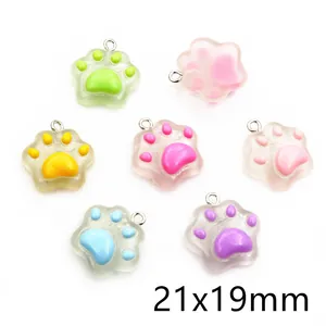 Detailed view of 21x19mm colorful resin cat paw pendants for DIY jewelry making