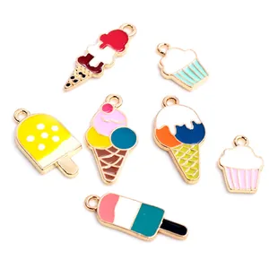 Colorful alloy enamel ice cream and cupcake charms with gold plating for DIY jewelry