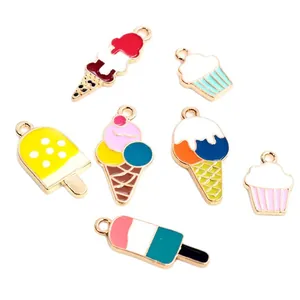 Set of seven colorful enamel ice cream alloy charms for DIY jewelry and crafts making