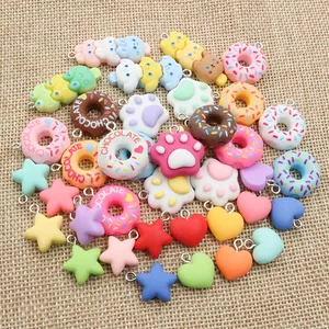 Mixed Color Resin Charms For DIY Jewelry Making Star Heart Donut Cat Paw Shapes Macaron Pendants Handmade Craft Accessories