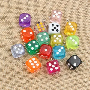 Colorful creative resin dice pendant charms with metal hooks for DIY jewelry making