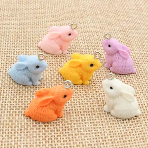 Mixed color resin rabbit pendants with fur texture for DIY jewelry making set of six