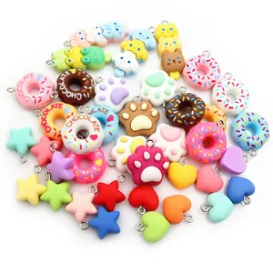 Colorful resin charms set featuring donuts, stars, and hearts for DIY jewelry making