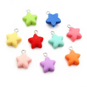 Colorful resin star charms with metal rings in nine macaroon colors for DIY crafts