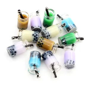 Mini fruit bubble tea bottle pendants in various colors for DIY dollhouse accessories