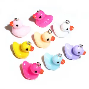 Set of 8 colorful resin duck charms in pink white yellow and blue for DIY jewelry making