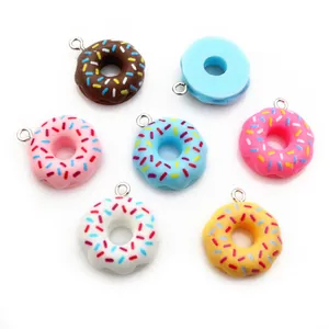 Set of 7 colorful resin donut charms with silver hooks for DIY jewelry making