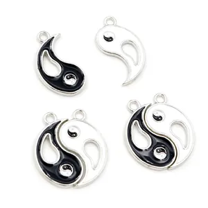 DIY Alloy Tai Chi Yin Yang Charms for jewelry making with black and white enamel finish