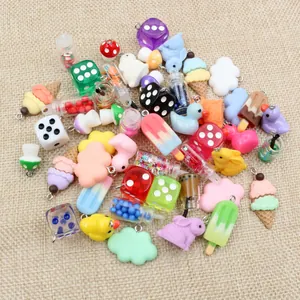 Mixed Resin Cartoon Charms DIY Jewelry Making Accessories Rabbit Mushroom Dice Ice Cream Pendants For Keychain Craft Projects