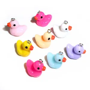 Colorful resin duck pendants with silver rings for DIY jewelry and keychain making